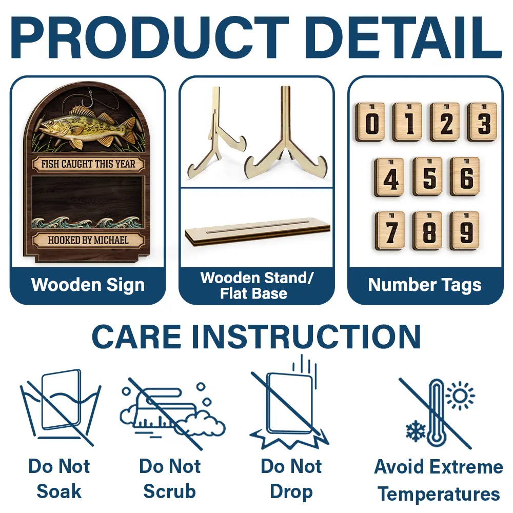 Fish Caught This Year Just One More Cast - Personalized 2-Layered Wooden Tracker Sign - Image 5