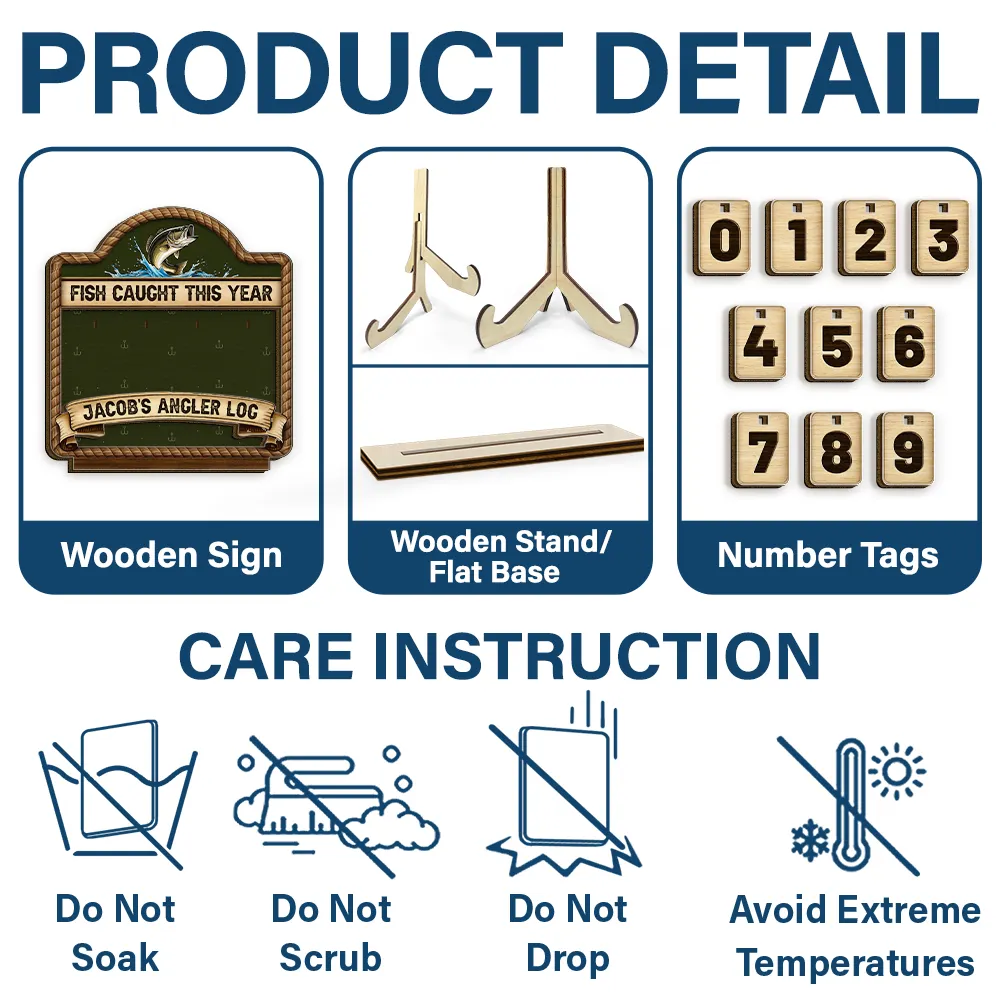 Fish Caught This Year - Personalized 2-Layered Wooden Tracker Sign - Image 5