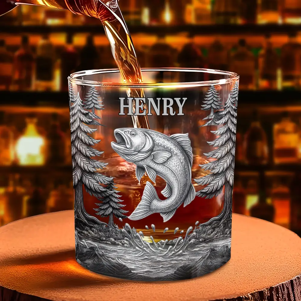 Fishing Camping Fisher Man Old Fashioned - Personalized Whiskey Glass - Image 4