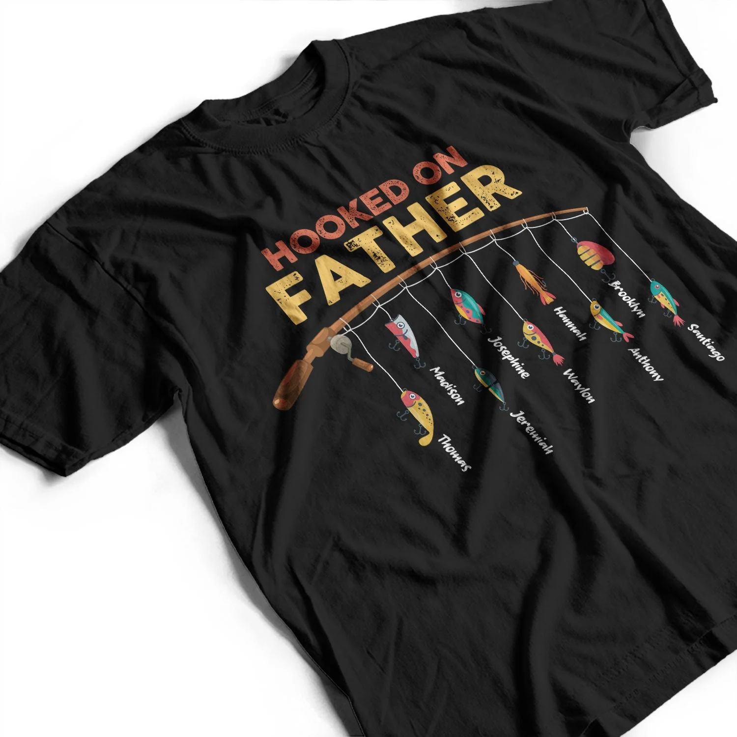Fishing Hooked On Dad, Grandpa - Gift For Father, Grandfather - Personalized T Shirt - Image 3