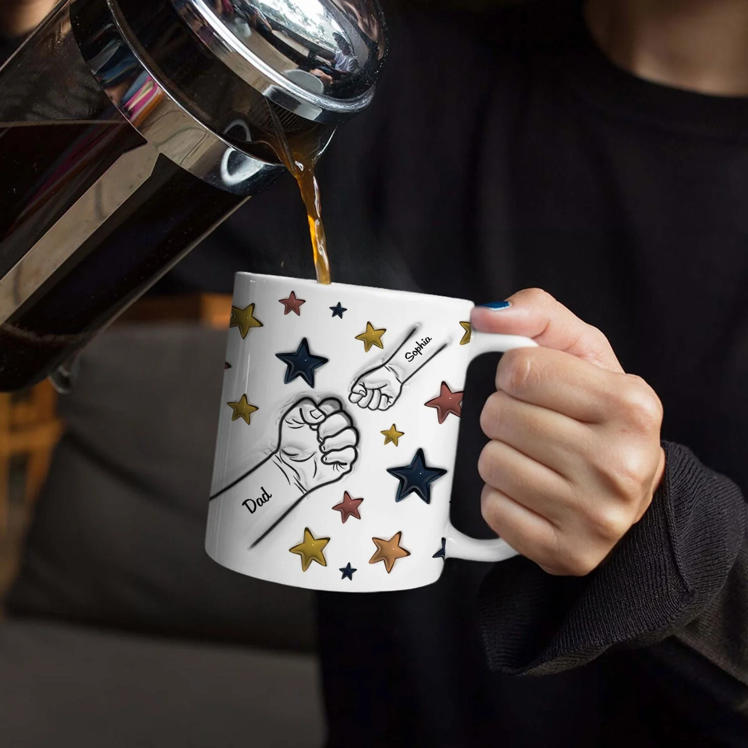 Fist Bump, A Bond That Can Never Be Broken - Gift For Dad, Grandpa, Mom, Grandma - 3D Inflated Effect Printed Mug, Personalized White Edge-to-Edge Mug - Image 4