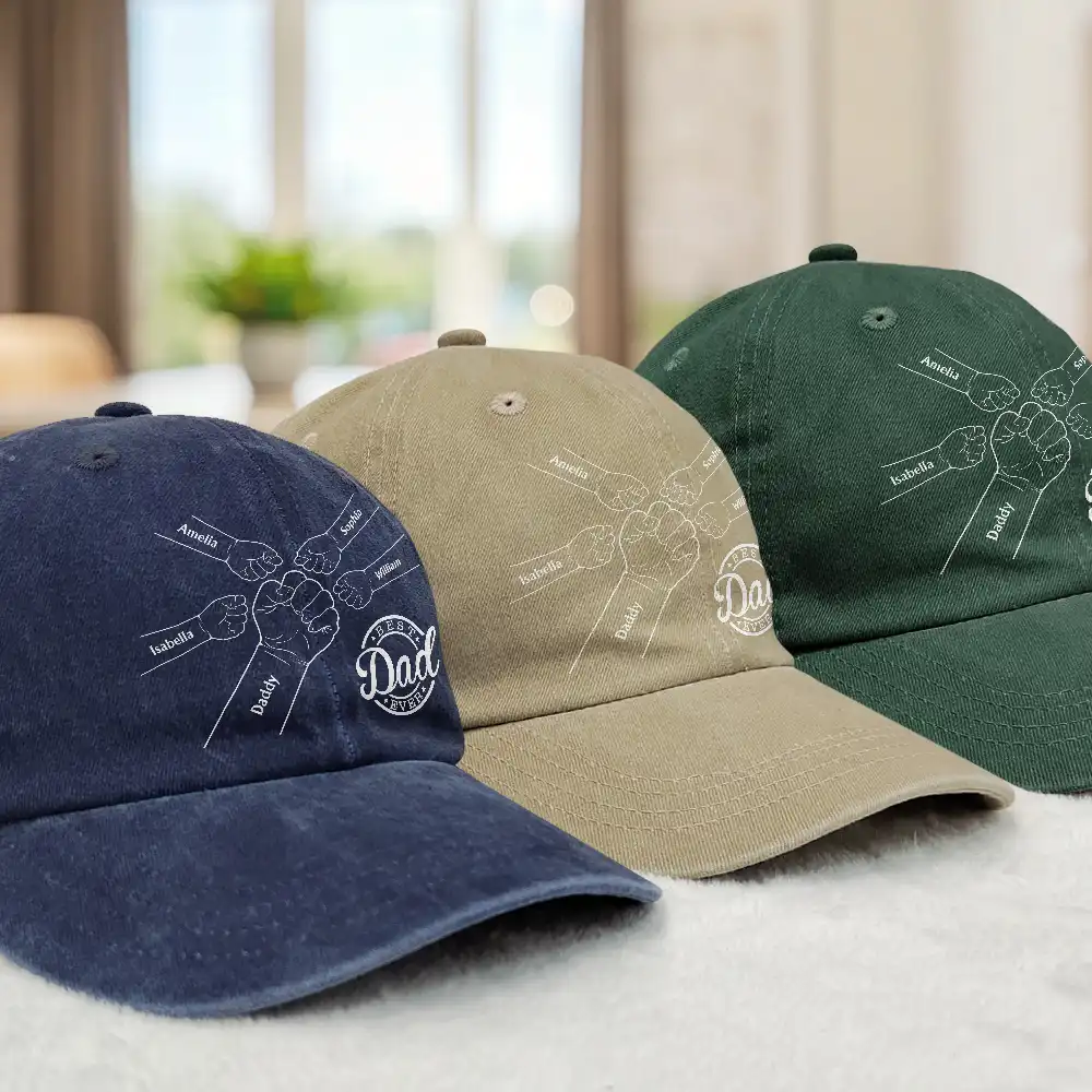 Fist Bump, Best Friends For Life - Personalized Vintage Washed Denim Cap - Image 3