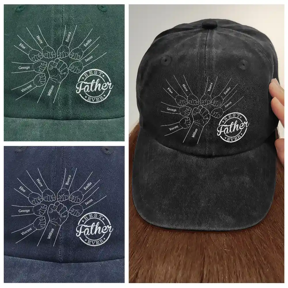 Fist Bump, Best Friends For Life - Personalized Vintage Washed Denim Cap - Image 4