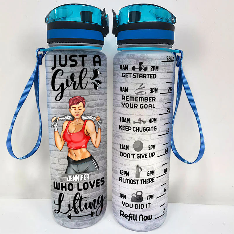 Fitness Girl Just A Girl With Goals - Gift For Gymer - Personalized Custom Water Tracker Bottle - Image 2