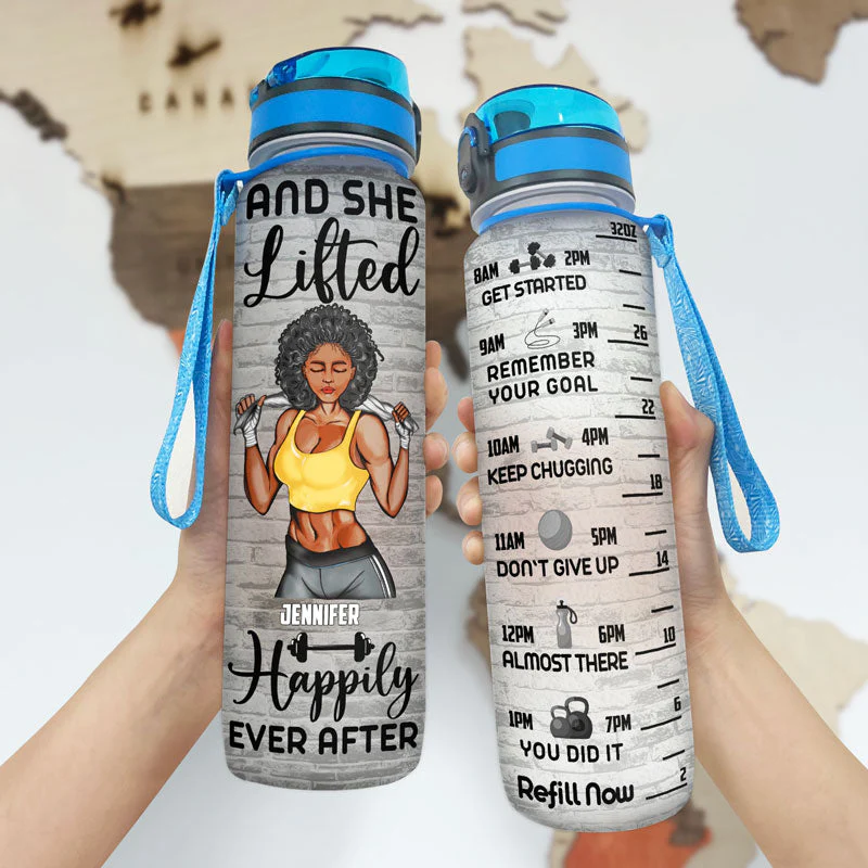 Fitness Girl Just A Girl With Goals - Gift For Gymer - Personalized Custom Water Tracker Bottle - Image 3
