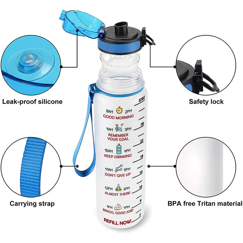 Fitness Girl With Goals - Gift For Gymer - Personalized Custom Water Tracker Bottle - Image 4
