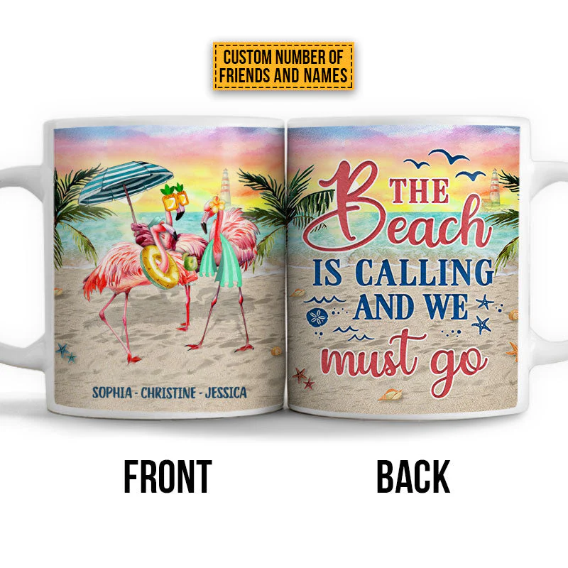 Flamingo Bestie The Beach Is Calling Custom Mug - Image 3