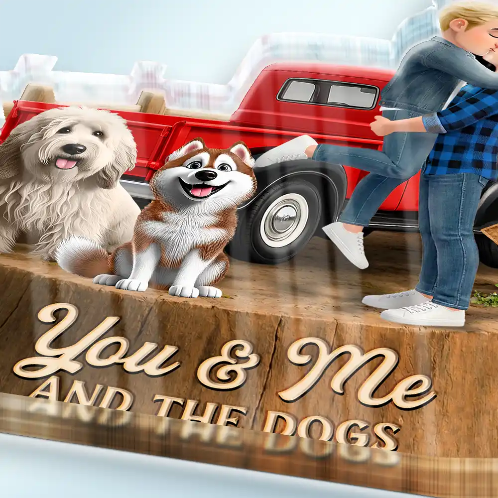 Flannel Couple You & Me And The Dogs - Personalized Custom Shaped Acrylic Plaque - Image 3