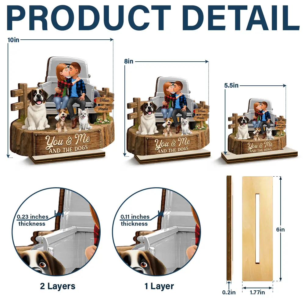 Flannel Couple You & Me And The Dogs - Personalized Custom Shaped Wooden Plaque - Image 4