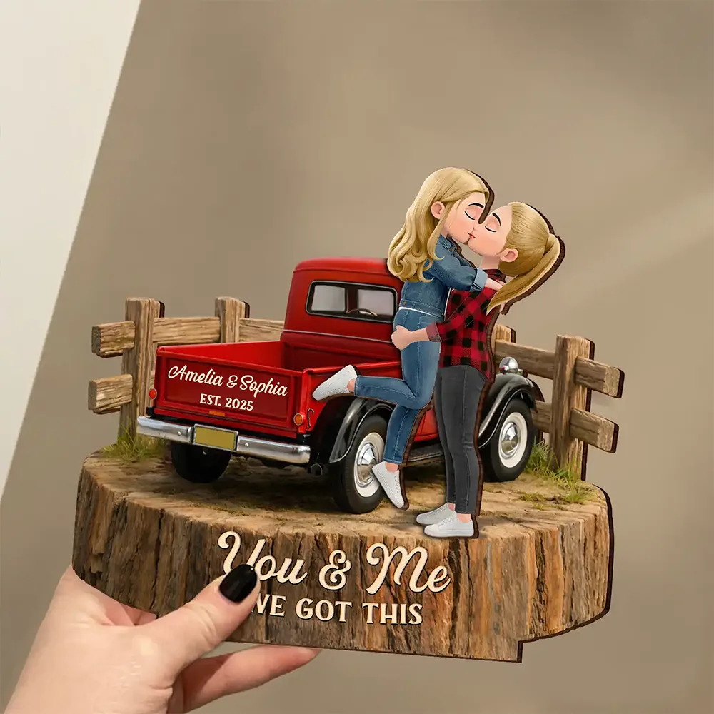 Flannel Standing Couple You And Me We Got This - Personalized Custom Shaped Wooden Plaque - Image 3
