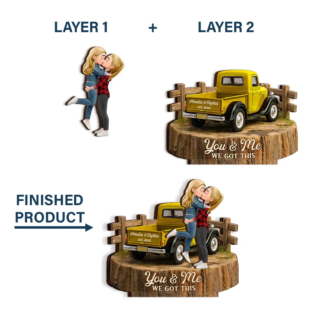 Flannel Standing Couple You And Me We Got This - Personalized Custom Shaped Wooden Plaque - Image 5