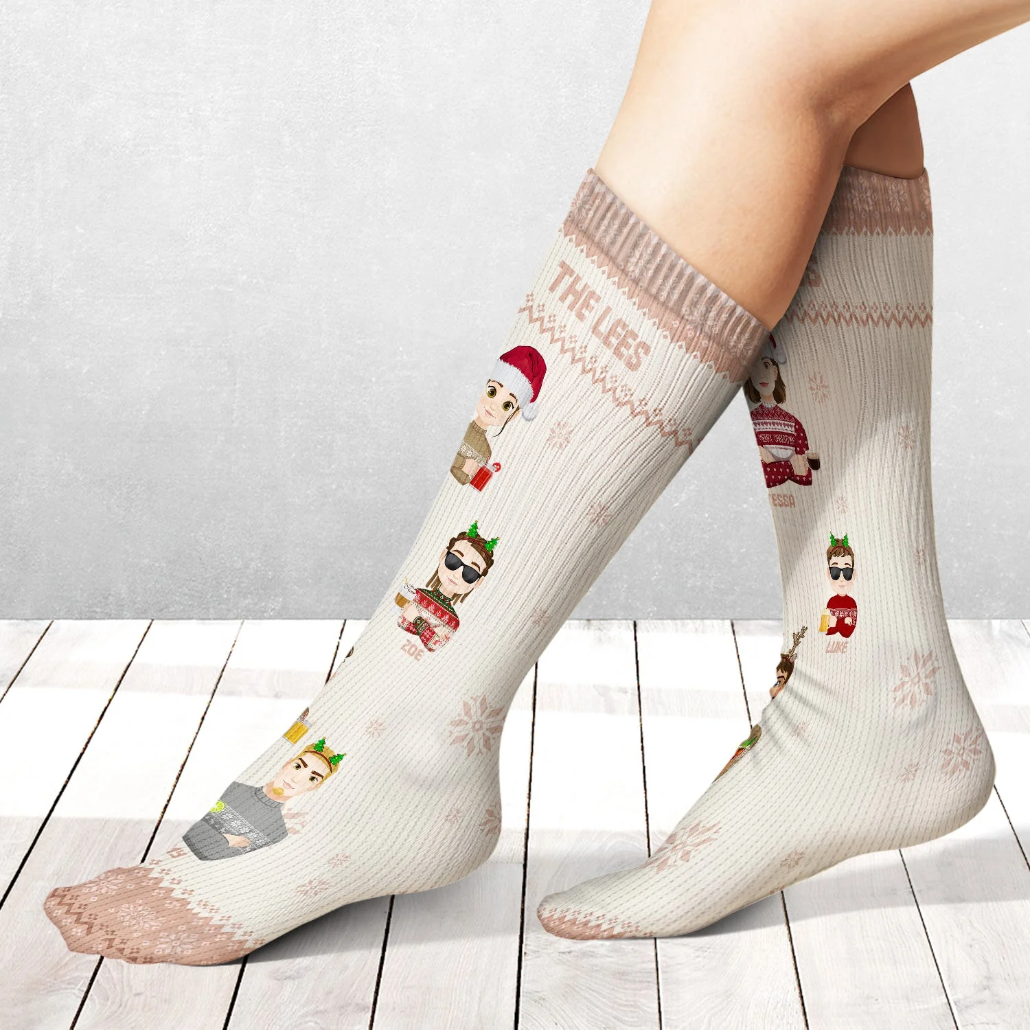 Flat Art 6 To 10 - Christmas, Funny Gift For Family, Couple, Dad, Mom, Grandpa, Grandma - Personalized Socks - Image 2