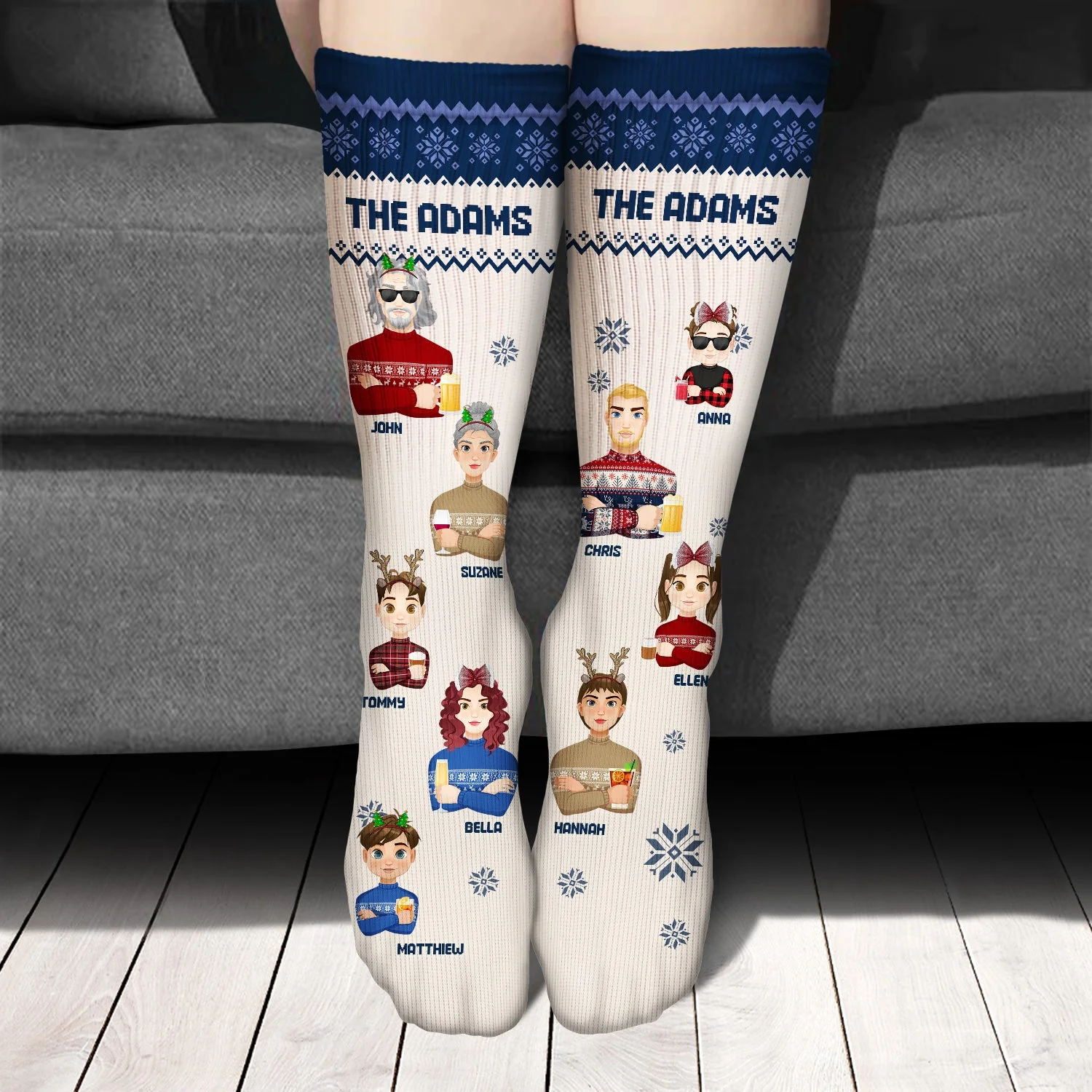 Flat Art 6 To 10 - Christmas, Funny Gift For Family, Couple, Dad, Mom, Grandpa, Grandma - Personalized Socks - Image 3