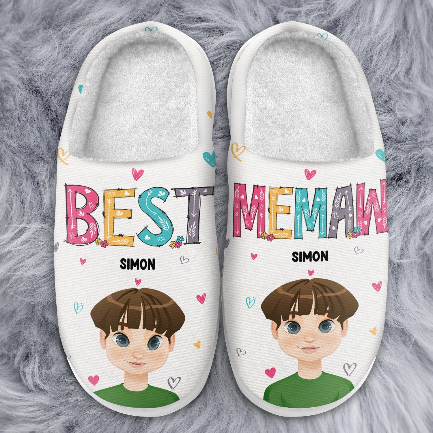Flat Art Best Nana Ever - Gift For Mother, Grandma, Family - Personalized Fluffy Slippers - Image 3