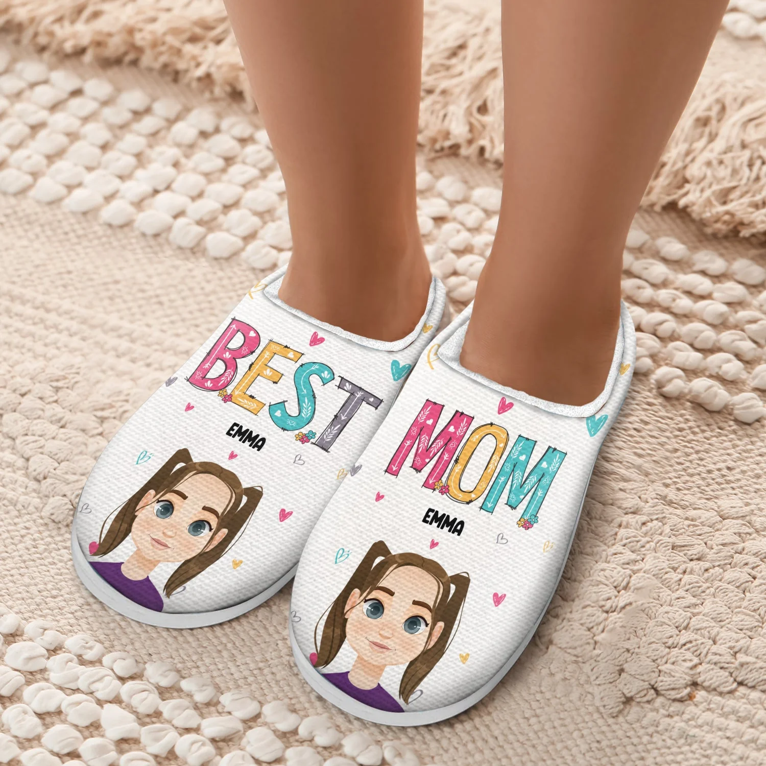 Flat Art Best Nana Ever - Gift For Mother, Grandma, Family - Personalized Fluffy Slippers - Image 5