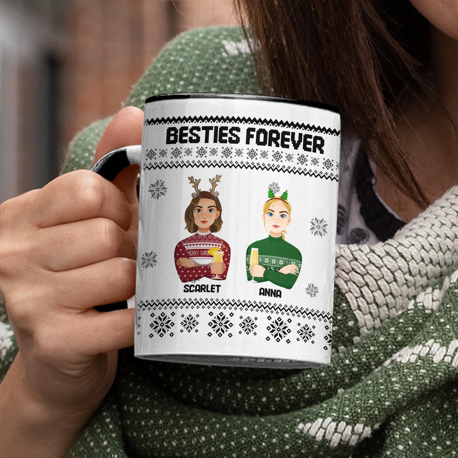 Flat Art - Christmas, Funny Gift For Family, Couple, Dad, Mom, Grandpa, Grandma - Personalized Accent Mug - Image 3