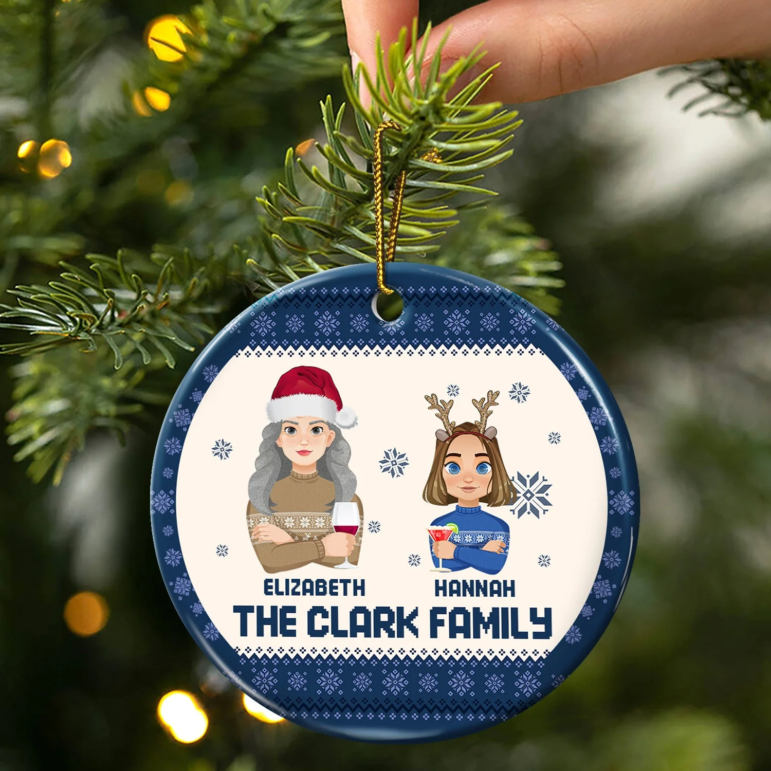 Flat Art - Christmas, Funny Gift For Family, Couple, Dad, Mom, Grandpa, Grandma - Personalized Circle Ceramic Ornament - Image 3