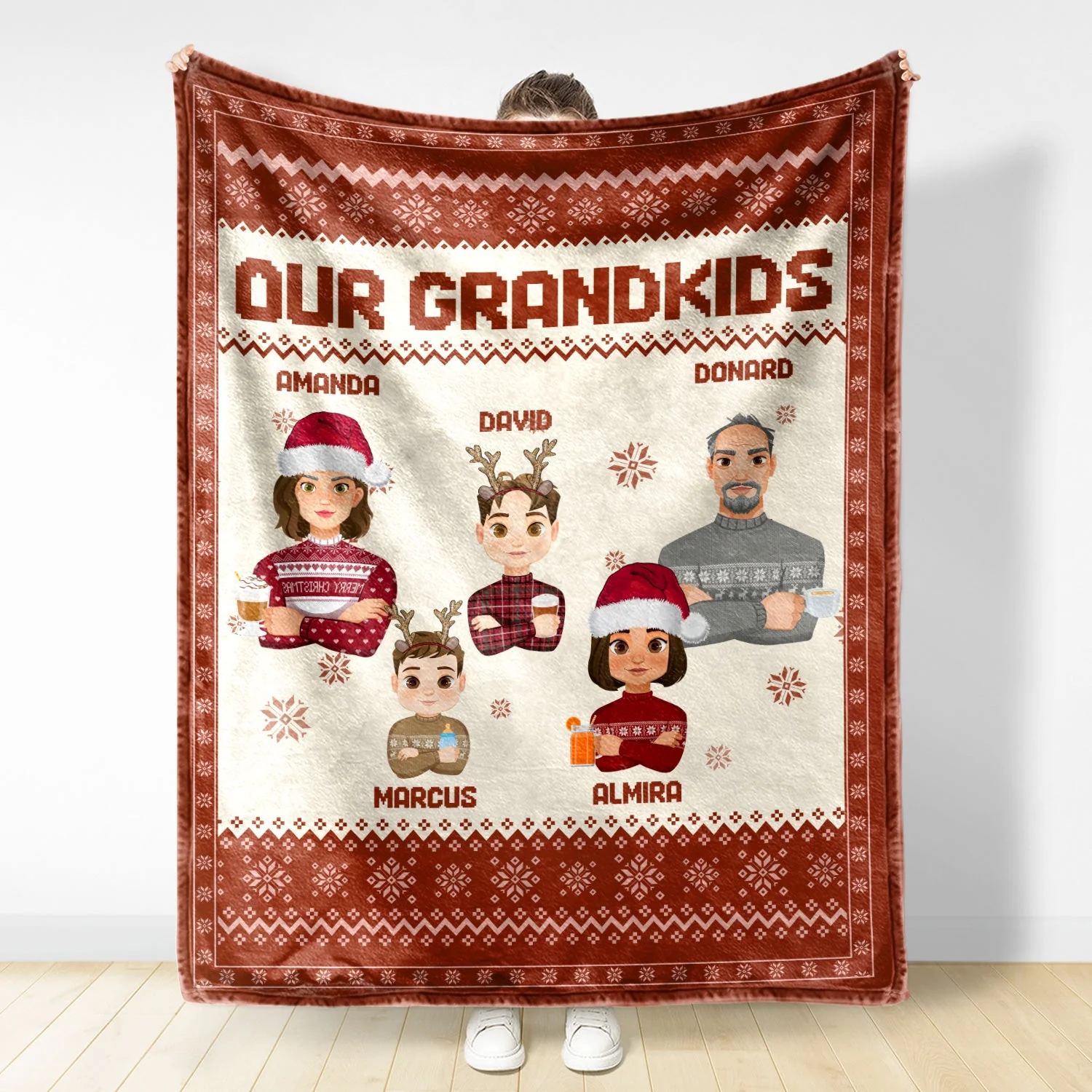 Flat Art - Christmas, Funny Gift For Family, Couple, Dad, Mom, Grandpa, Grandma - Personalized Fleece Blanket - Image 2