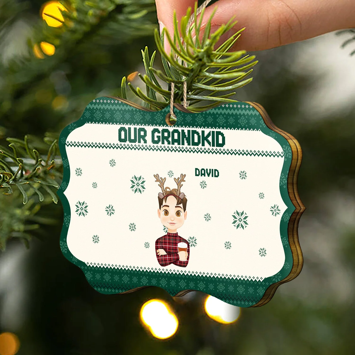 Flat Art - Christmas, Funny Gift For Family, Couple, Dad, Mom, Grandpa, Grandma - Personalized Medallion Wooden Ornament - Image 2