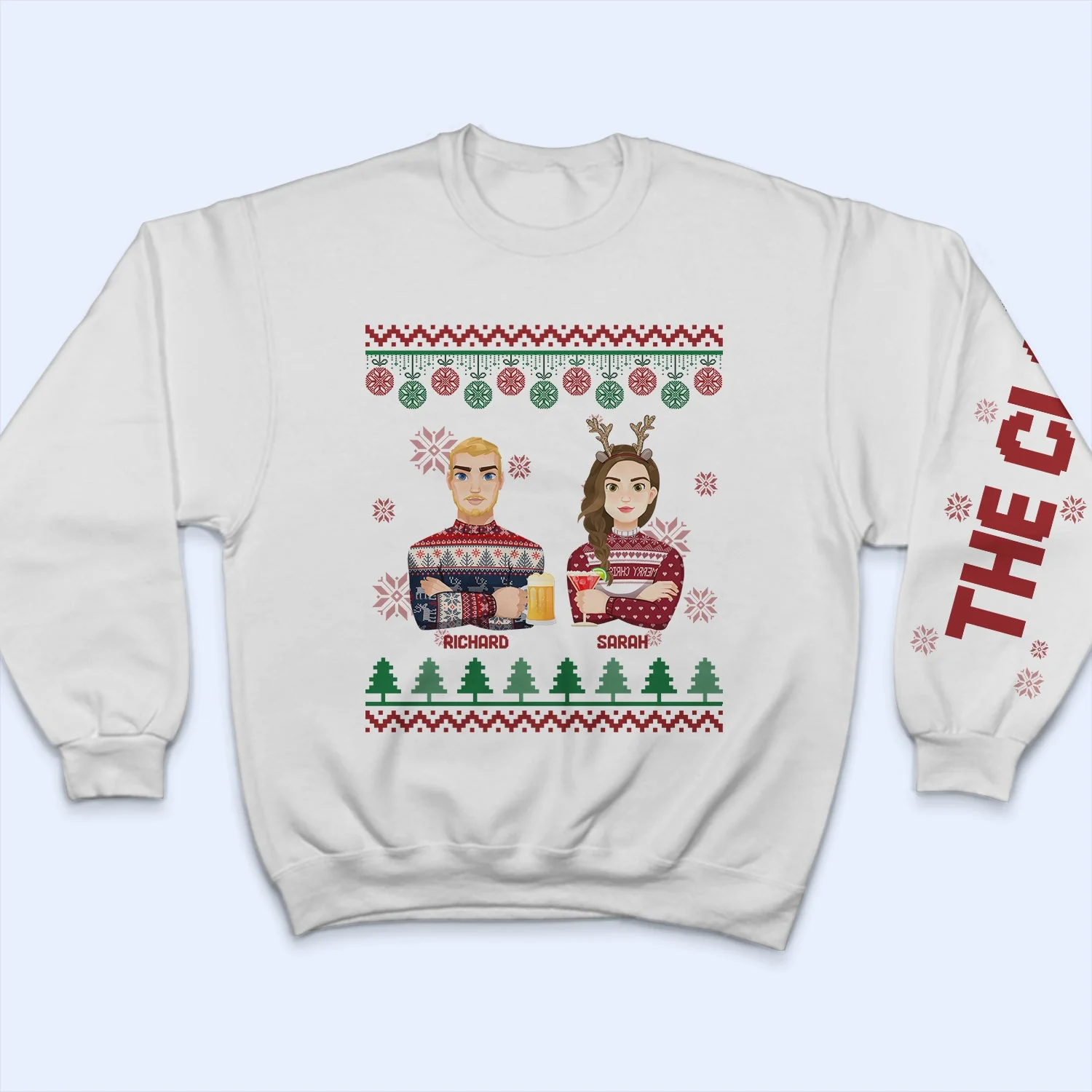 Flat Art - Christmas, Funny Gift For Family, Couple, Dad, Mom, Grandpa, Grandma - Personalized Sweatshirt With Sleeve Imprint - Image 3