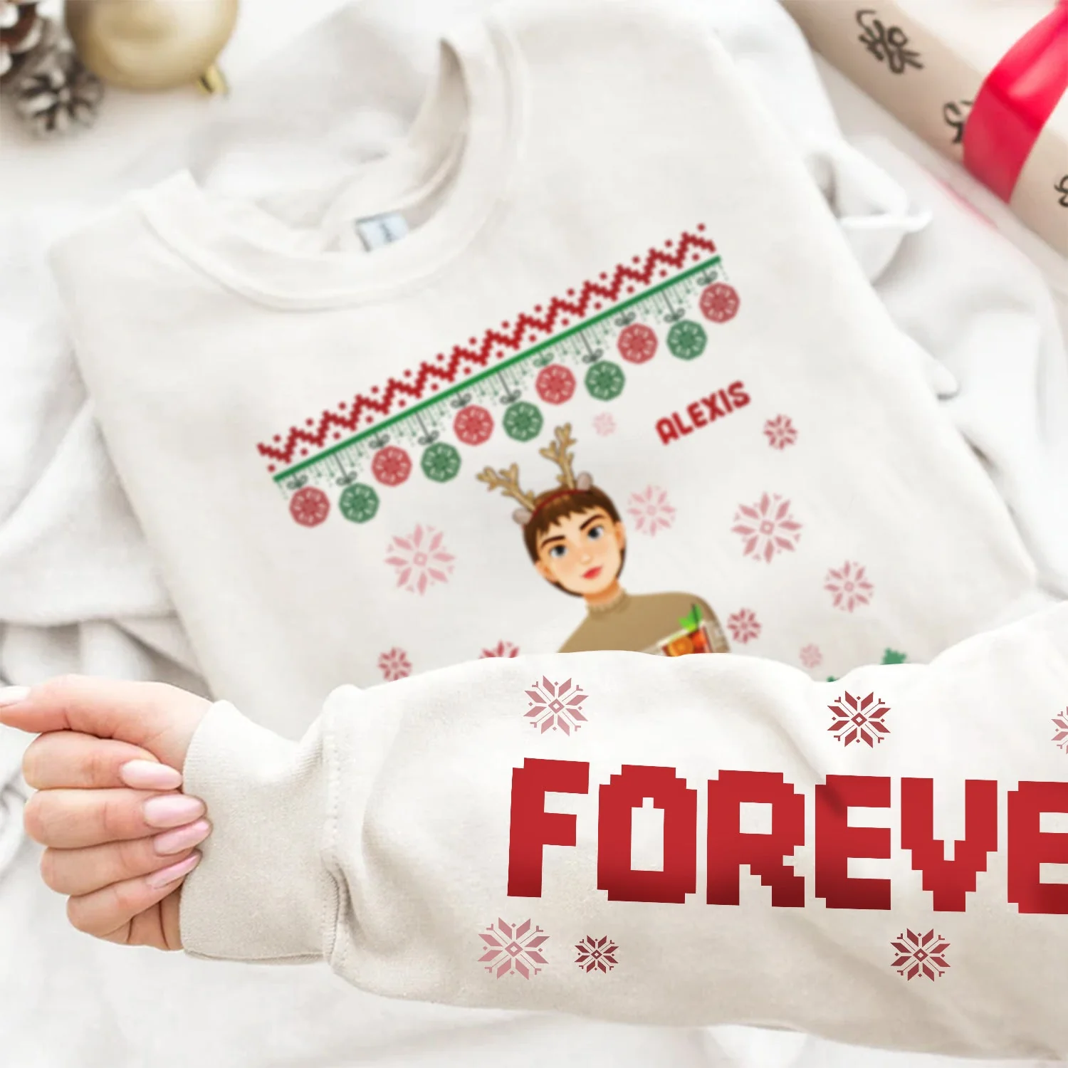 Flat Art - Christmas, Funny Gift For Family, Couple, Dad, Mom, Grandpa, Grandma - Personalized Sweatshirt With Sleeve Imprint - Image 4