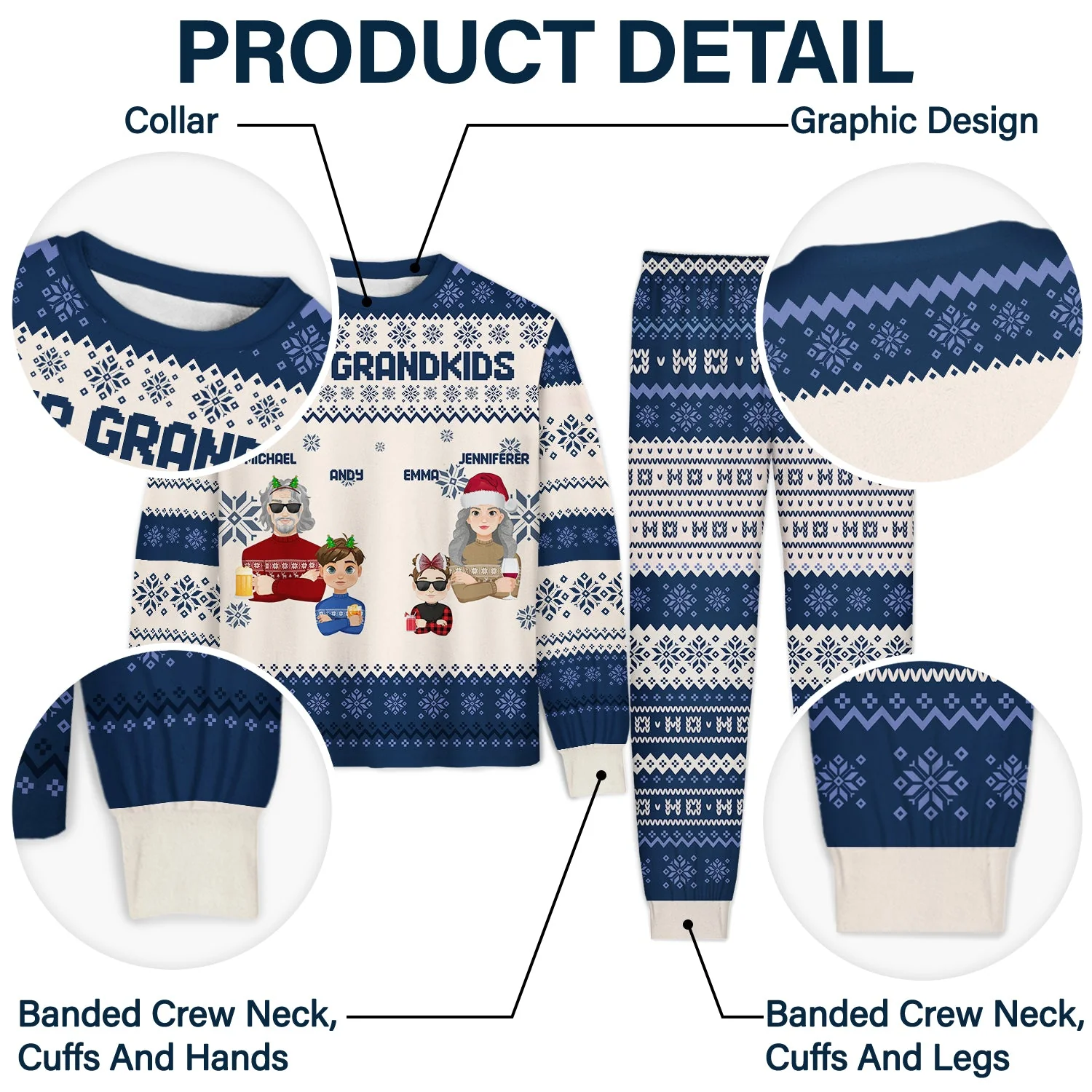 Flat Art - Christmas, Funny Gift For Family, Couple, Dad, Mom, Grandpa, Grandma - Personalized Unisex Pajamas Set - Image 4