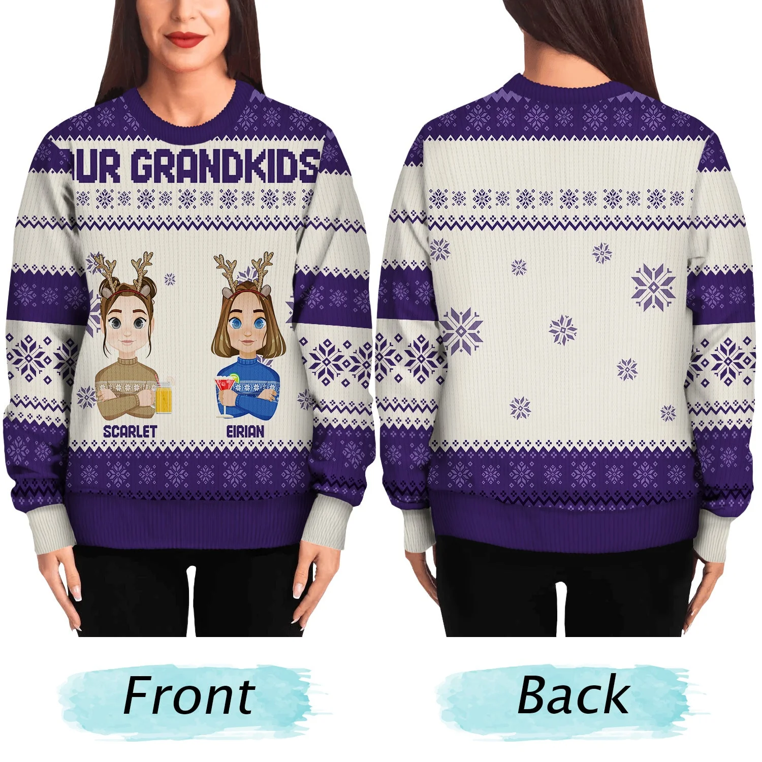 Flat Art - Christmas, Funny Gift For Family, Couple, Dad, Mom, Grandpa, Grandma - Personalized Unisex Ugly Sweater - Image 7