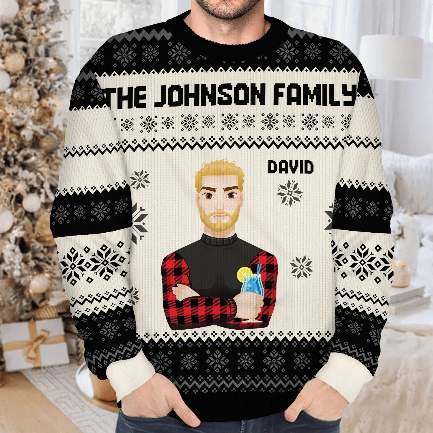 Flat Art - Christmas Gift For Bestie, Friend, Sibling, Family - Personalized Unisex Ugly Sweater - Image 4