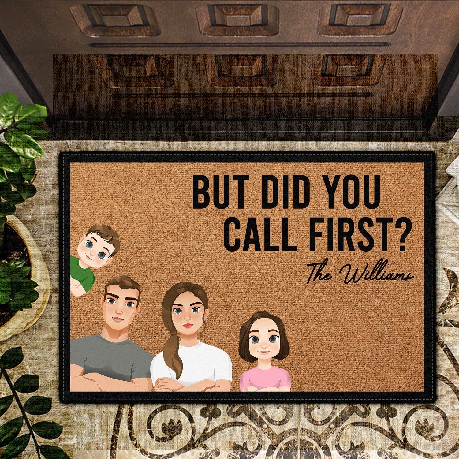 Flat Art Couple Did You Call First - Gift For Family - Personalized Doormat - Image 2