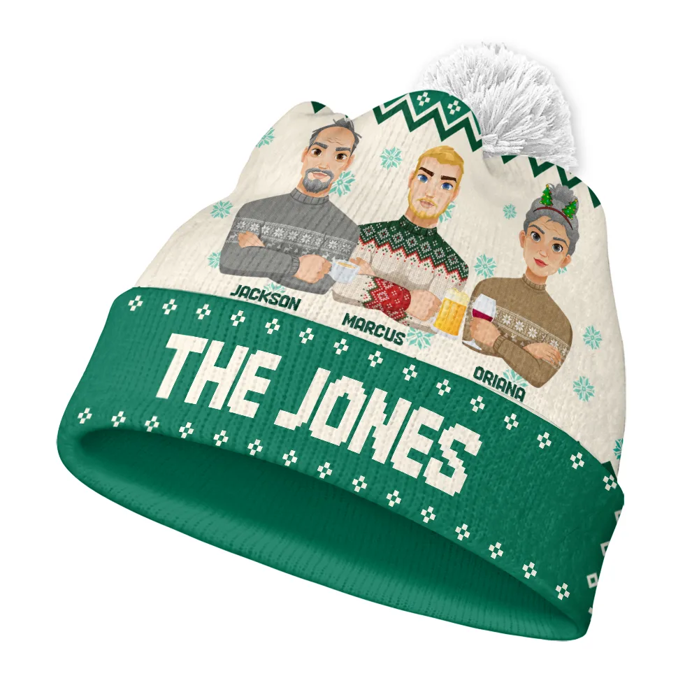 Flat Art Family Grandparents, Parents, Kids, Friends - Personalized Bobble Beanie Hat - Image 2