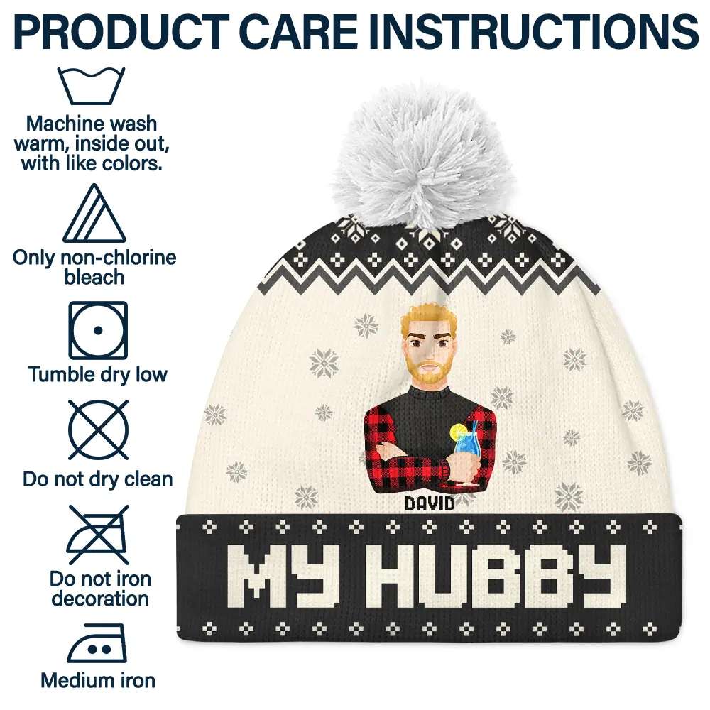 Flat Art Family Grandparents, Parents, Kids, Friends - Personalized Bobble Beanie Hat - Image 6