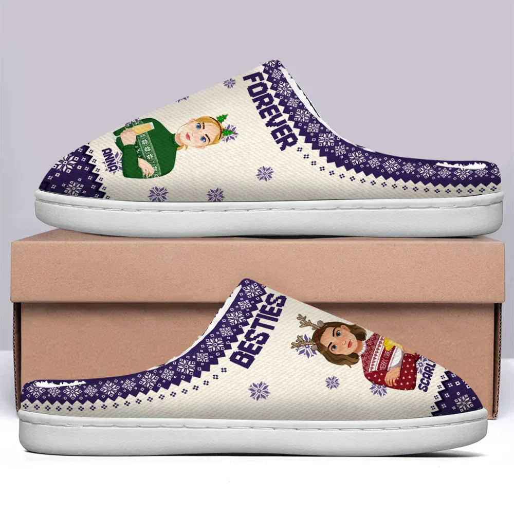 Flat Art Family Grandparents, Parents, Kids, Friends - Personalized Fluffy Slippers - Image 4