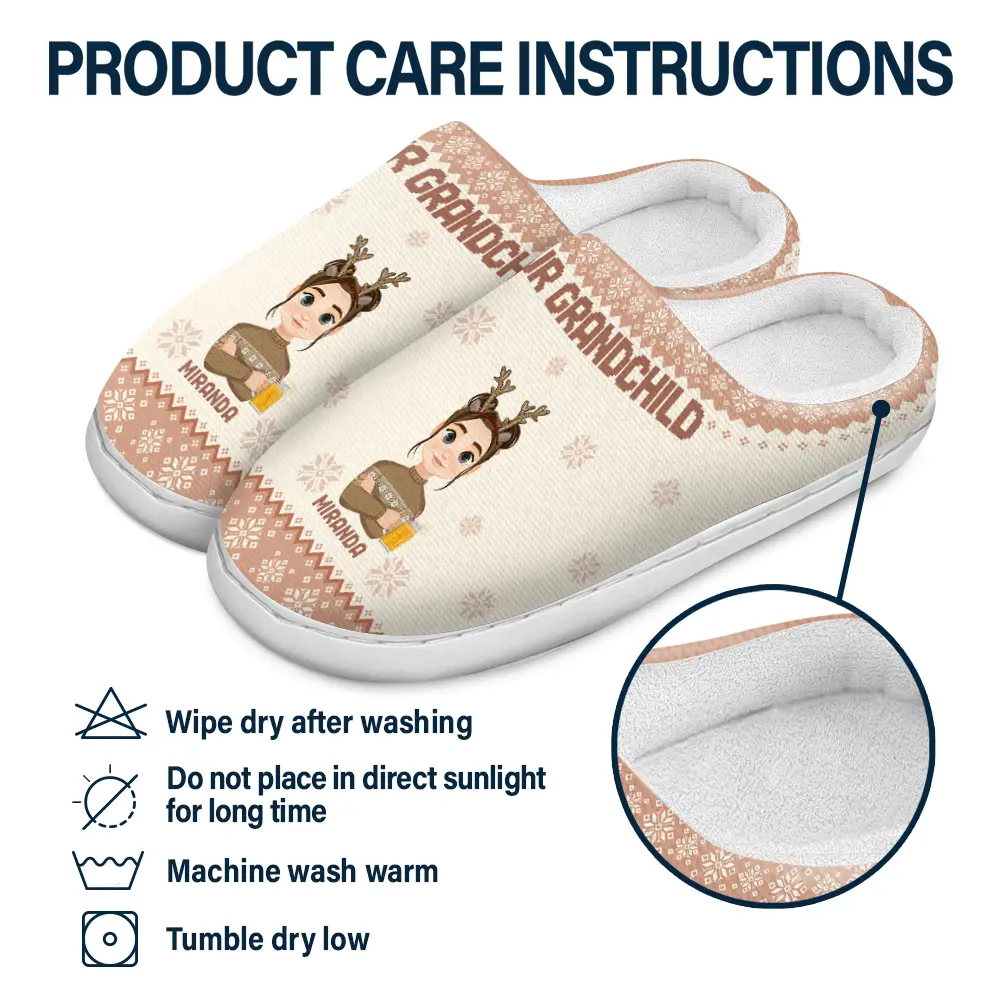 Flat Art Family Grandparents, Parents, Kids, Friends - Personalized Fluffy Slippers - Image 6