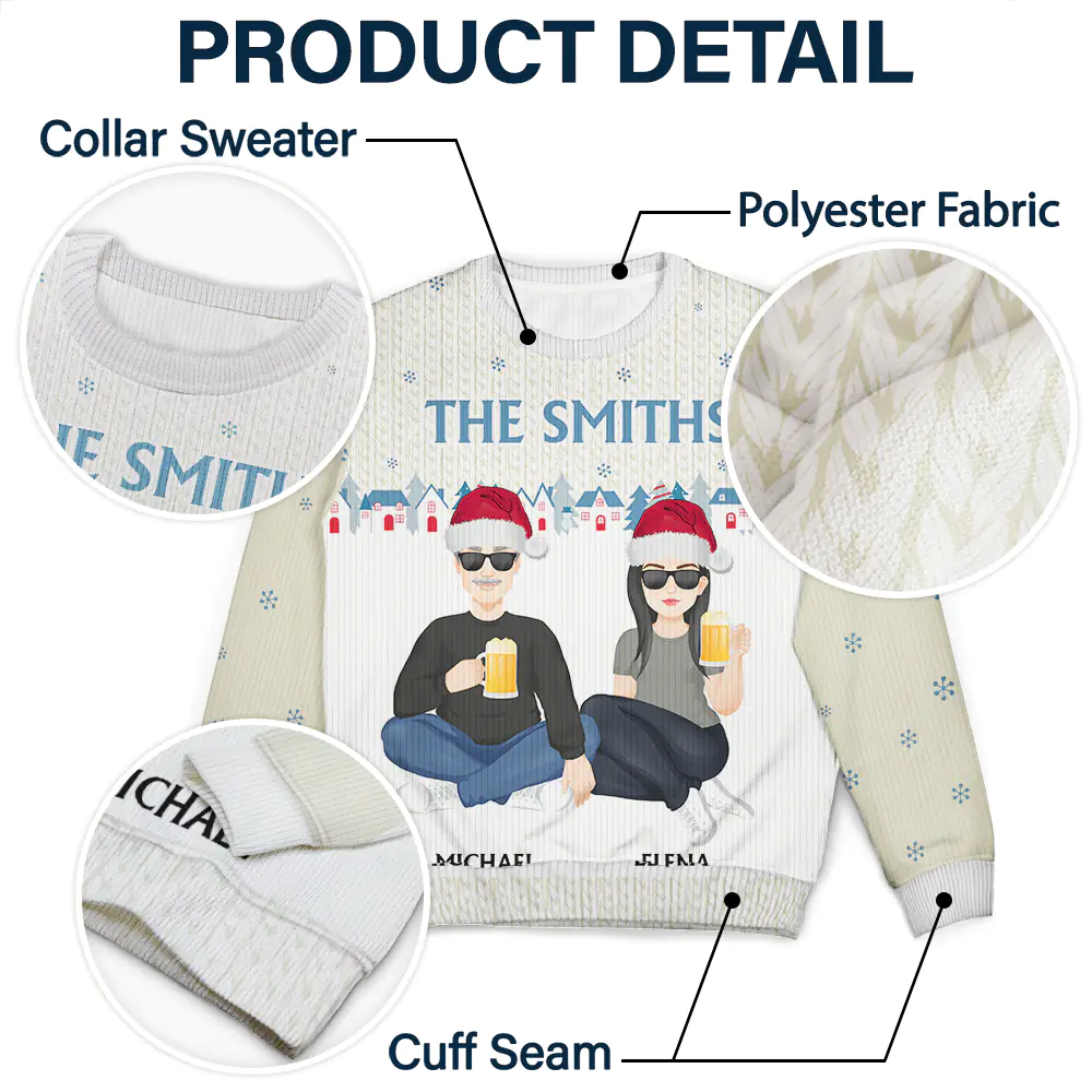 Flat Art Family Sitting Winter Neighborhood - Personalized Unisex Ugly Sweater - Image 6