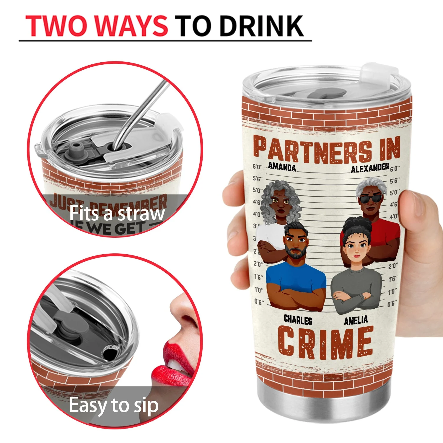 Flat Art If We Get Caught Partners In Crime - Birthday, Loving Gift For Bestie, Friend, Colleague - Personalized Tumbler - Image 4