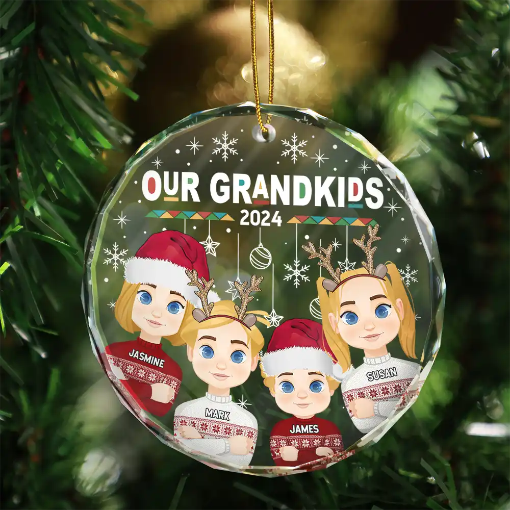 Flat Art My Grandkids Our Grandkids - Personalized Circle Glass Ornament - Image 3