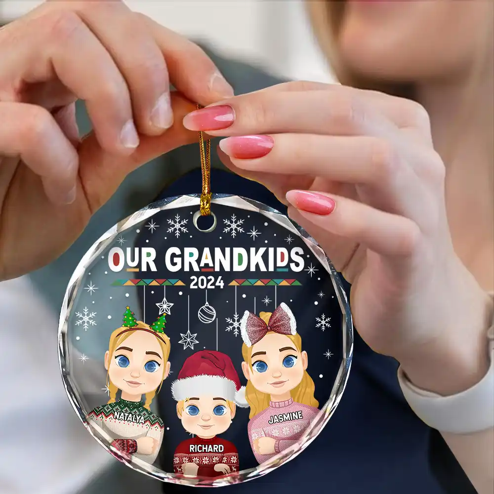 Flat Art My Grandkids Our Grandkids - Personalized Circle Glass Ornament - Image 4