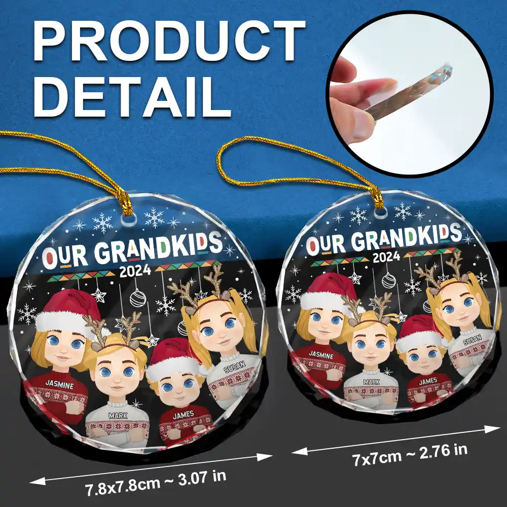 Flat Art My Grandkids Our Grandkids - Personalized Circle Glass Ornament - Image 6