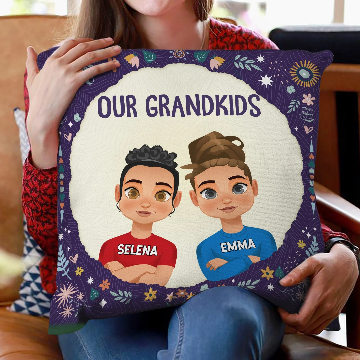Flat Art Our Grandkids - Birthday, Holiday Gift For Grandparents, Nana, Papa - Personalized Pillow - Image 2