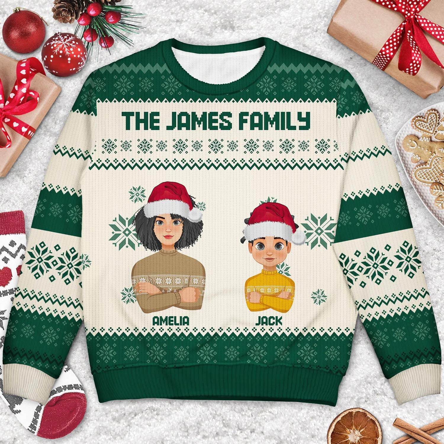 Flat Art Semi-real Pet - Christmas, Funny Gift For Family, Couple, Parents, Grandparents, Dog, Cat Lovers - Personalized Unisex Ugly Sweater - Image 3