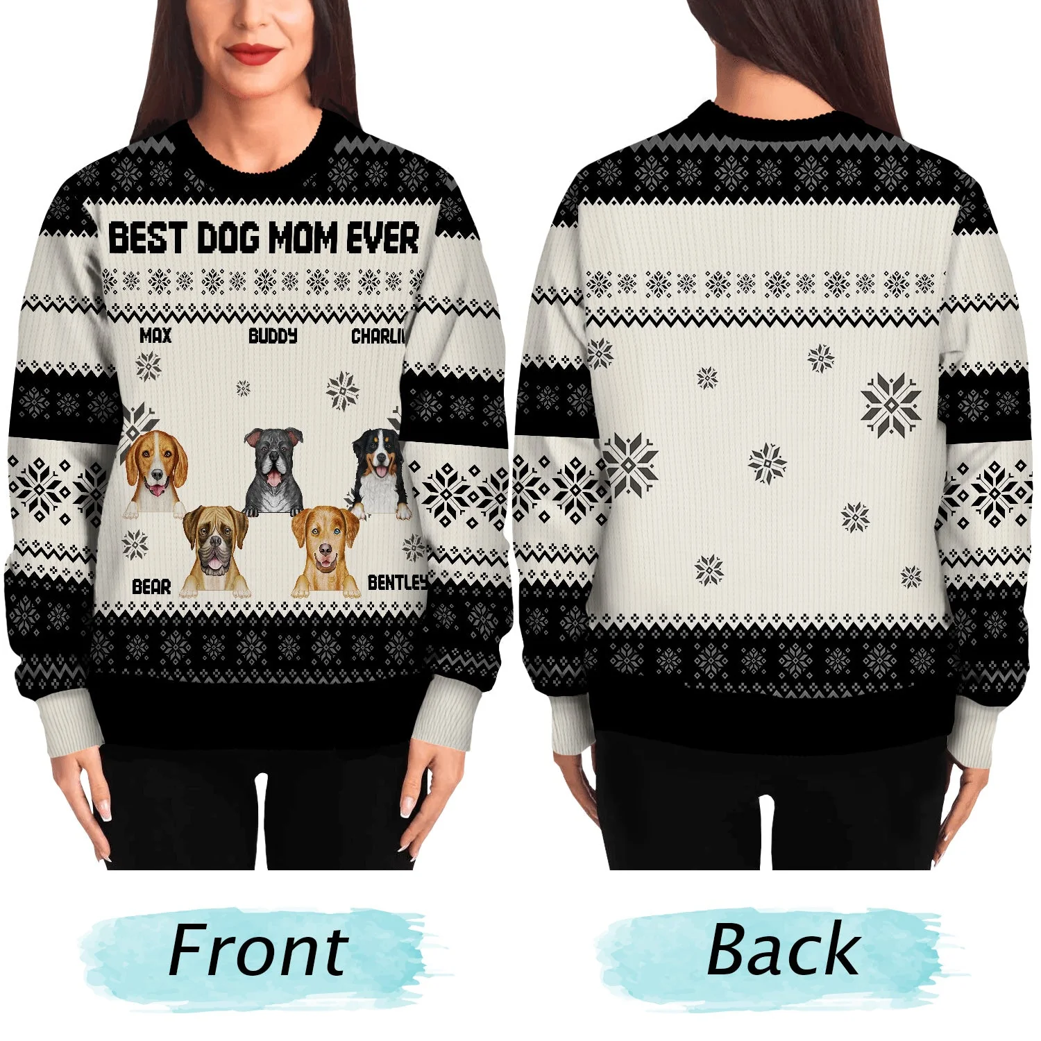 Flat Art Semi-real Pet - Christmas, Funny Gift For Family, Couple, Parents, Grandparents, Dog, Cat Lovers - Personalized Unisex Ugly Sweater - Image 5