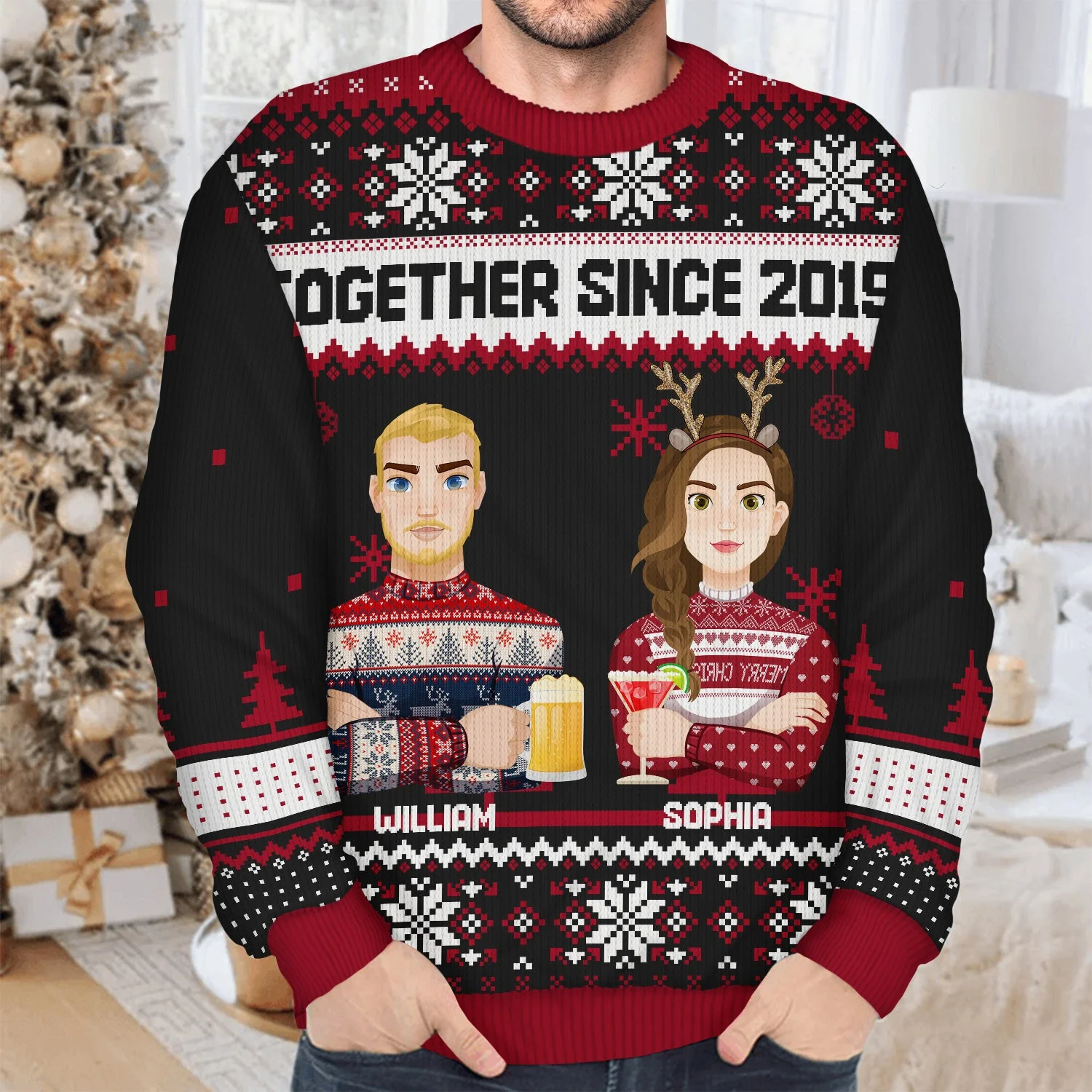 Flat Art Version 2 - Christmas, Funny Gift For Family, Couple, Dad, Mom, Grandpa, Grandma - Personalized Unisex Ugly Sweater - Image 4