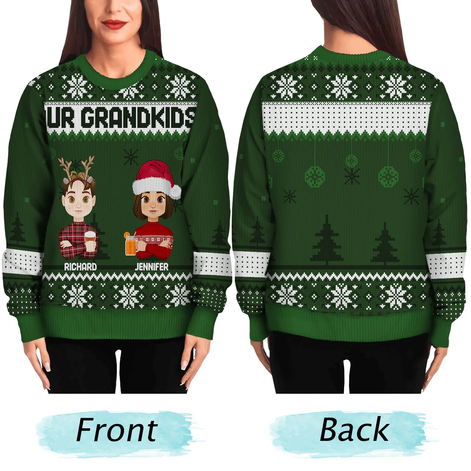 Flat Art Version 2 - Christmas, Funny Gift For Family, Couple, Dad, Mom, Grandpa, Grandma - Personalized Unisex Ugly Sweater - Image 5