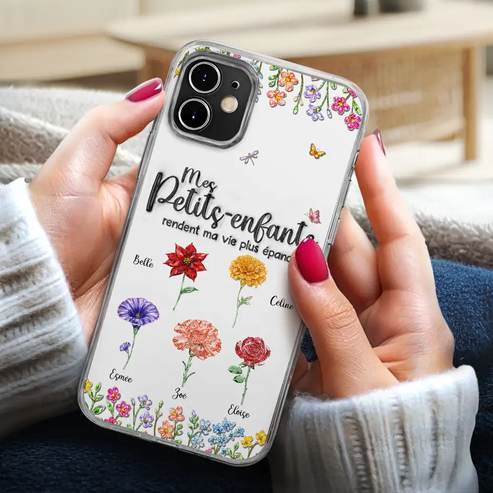 Fleurs De Naissance Mes Petits-Enfants - Impression Effet 3D Gonflé - Coque Transparente Personnalisée - Image 3