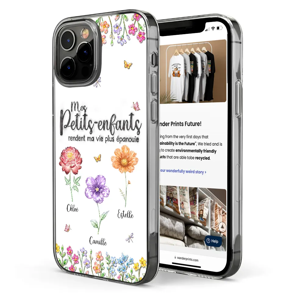 Fleurs De Naissance Mes Petits-Enfants - Impression Effet 3D Gonflé - Coque Transparente Personnalisée - Image 4