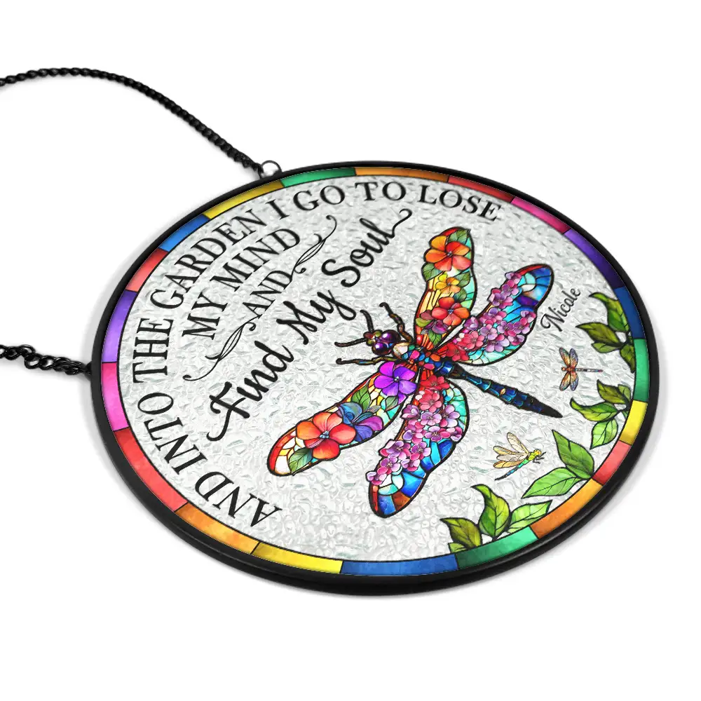 Floral Art And Into The Garden I Go - Personalized Stained Glass Window Hanging Suncatcher - Image 2