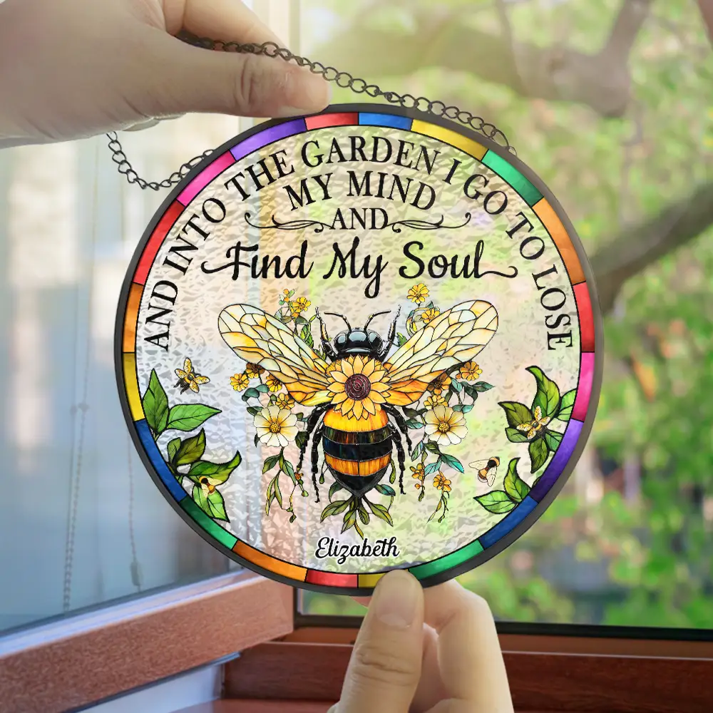 Floral Art And Into The Garden I Go - Personalized Stained Glass Window Hanging Suncatcher - Image 4