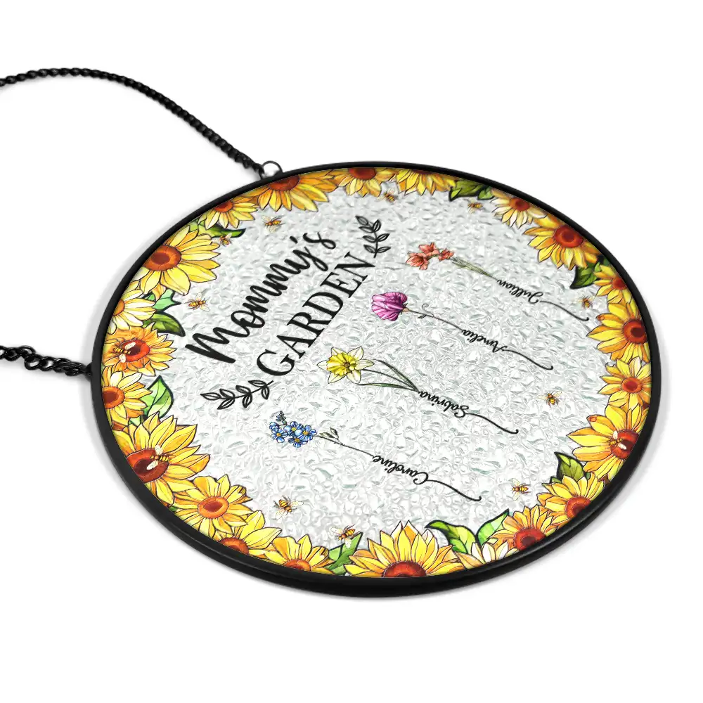 Floral Frame Birth Flower Grandma's Garden - Personalized Stained Glass Window Hanging Suncatcher - Image 2