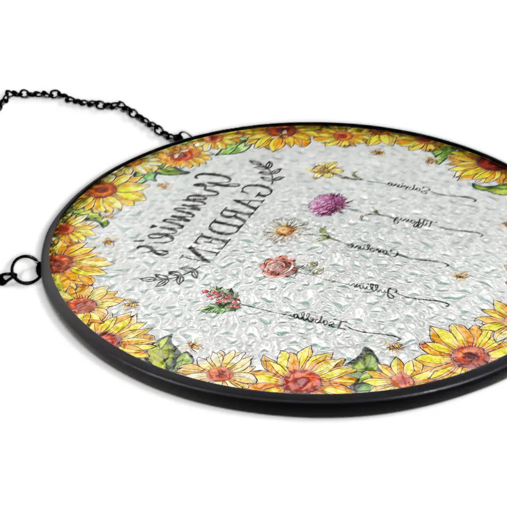 Floral Frame Birth Flower Grandma's Garden - Personalized Stained Glass Window Hanging Suncatcher - Image 5