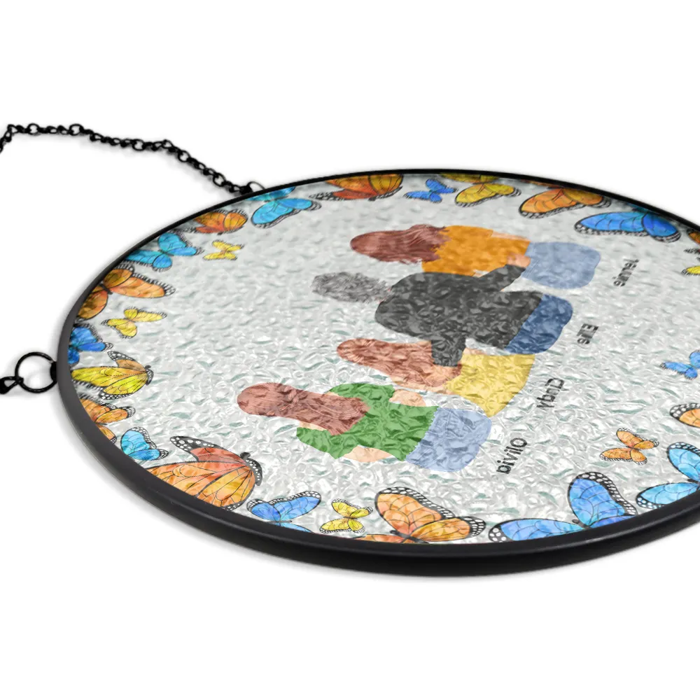 Floral Frame Grandma Mother And Children - Personalized Stained Glass Window Hanging Suncatcher - Image 6